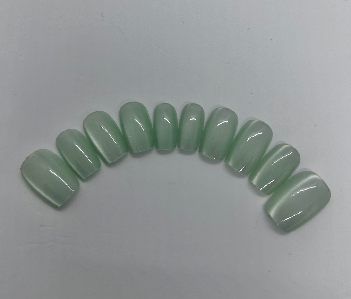 Short Squoval Mint Green Sheer Nails-CH003