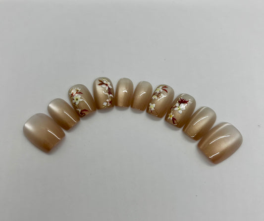 Short Square Warm Beige Nails-CH005