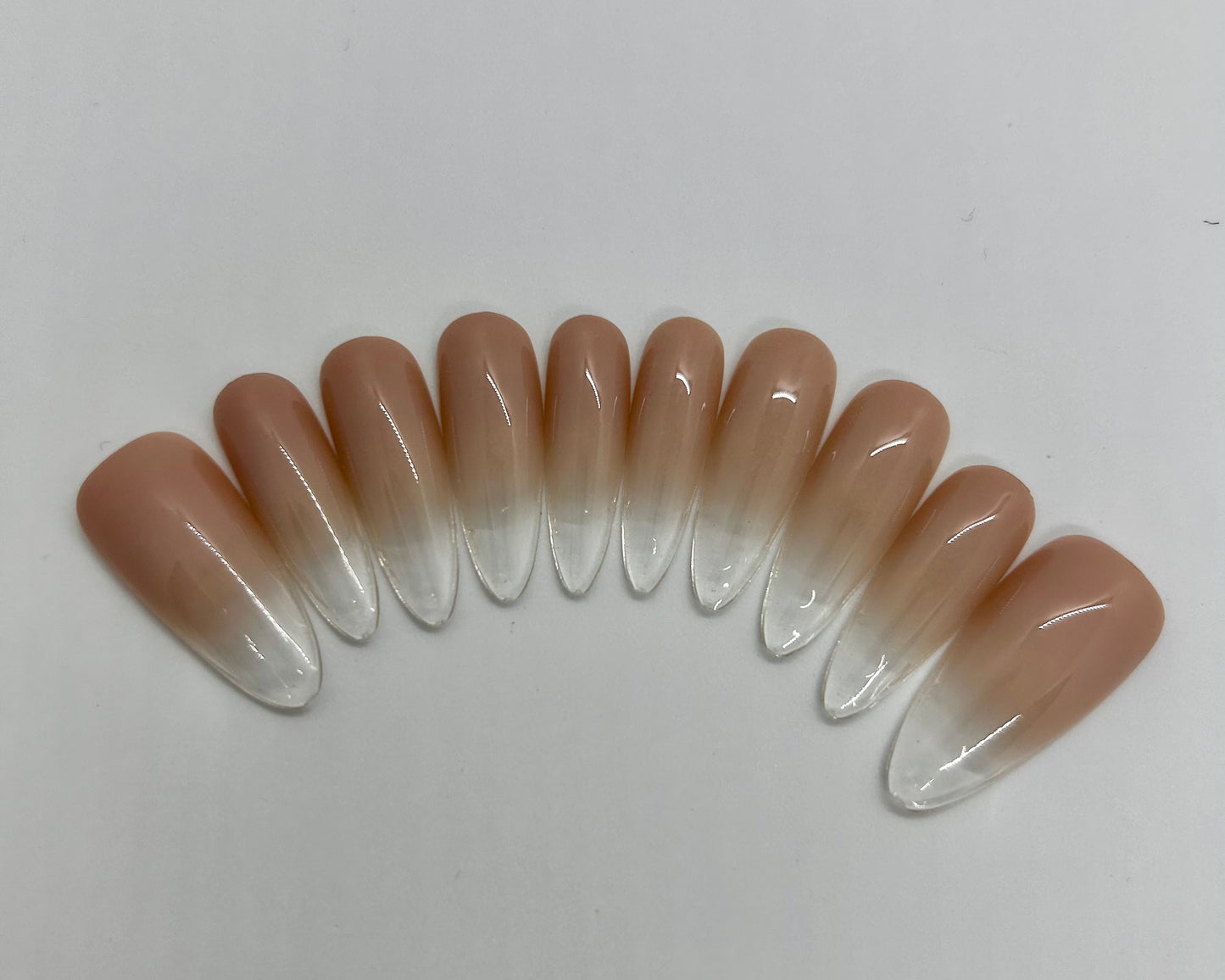 Long Almond Nude to Clear Ombre Nails-MD004